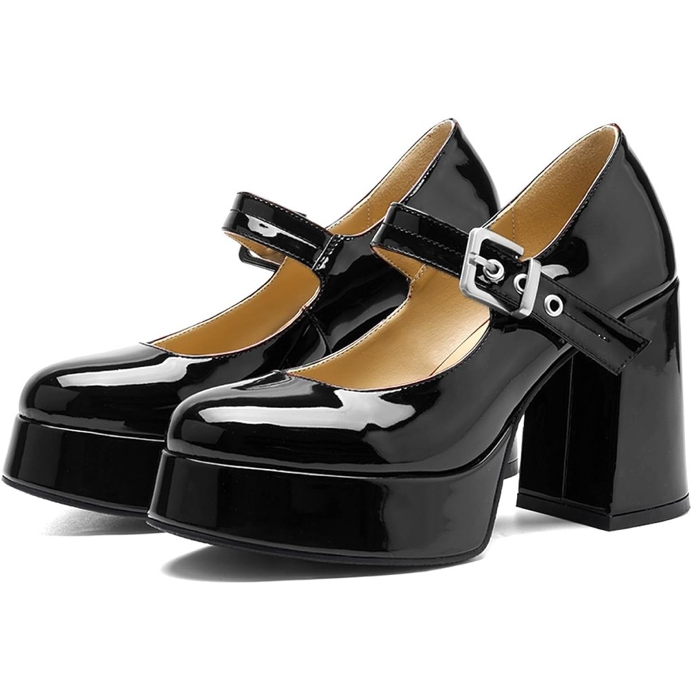 Black Patent Leather Mary Jane Platform Heels